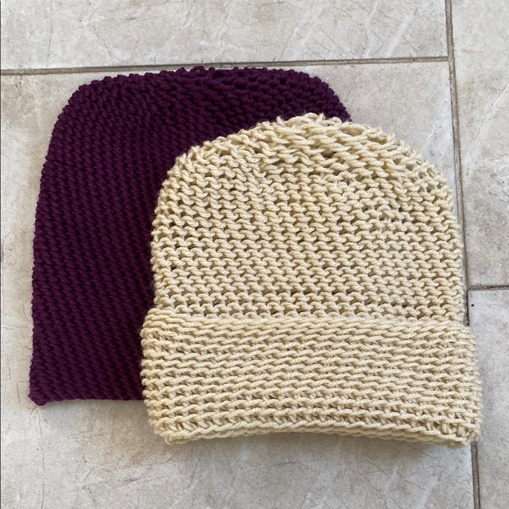 Set of 2 Handmade Crochet Beanie Hats Nude/Dark Purple